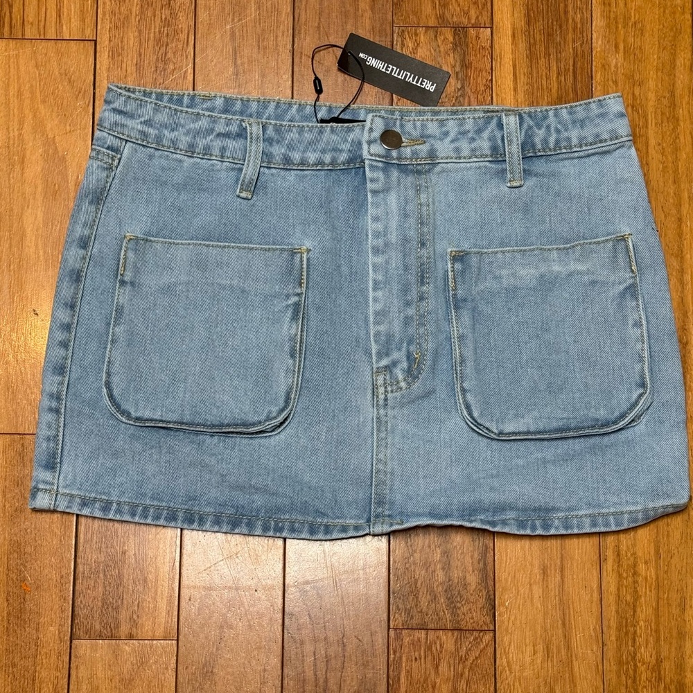 NWT PLT Light Blue Wash Cargo Pocket Front Denim Mini Skirt Y2K micro vintage 6 - Picture 2 of 8